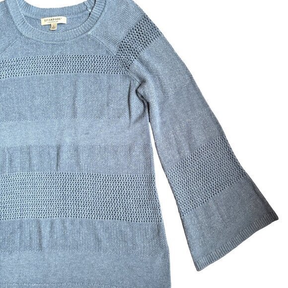 Liverpool Women's Sweater Size Small Light Blue Pointelle Pullover Crew Neck Bel - Picture 4 of 9